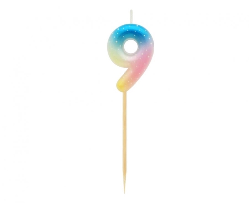 Sviečka tortová - číslica "9" pastel ombre 11 cm