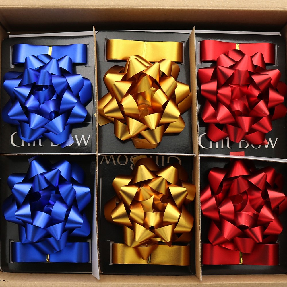 Rosette 120 mm + ribbon 25 mm x 3 m (mix of 6 metallic colours) on blister (1)