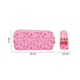 Pencil case MILAN 3-zip, FlowiCorn series - pink