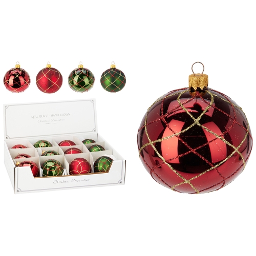 Christmas ball 80 mm, glittered gold decor (mix of 4 colours, price /1 pcs)