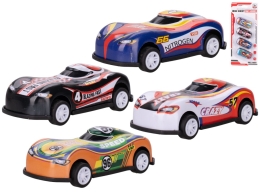 Auto závodné 6,5cm kov spätný chod 4ks na karte