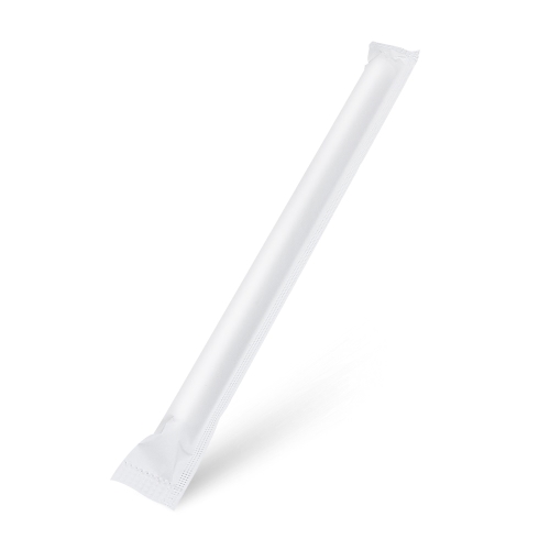 Paper straw white `JUMBO` O12mm x 23cm individually packed [100 pcs]