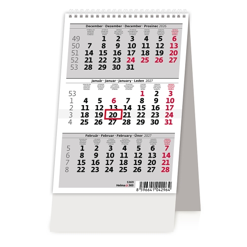 2027 MINI Three-Month Desk Calendar for Slovakia and the Czech Republic
