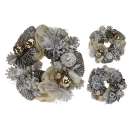 Decoration - Wreath with cones 25 cm, gold, mix/1pc