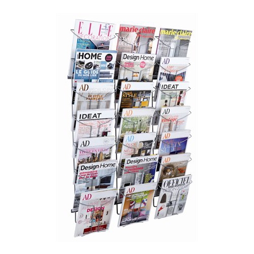 Wall-mounted presentation stand, metal, for catalogs, A4, 7 compartments
