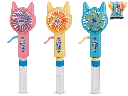 3asstd color (yellow,pink,blue) 29cm plastic bubble fun cat hand fan 12pcs in PDQ