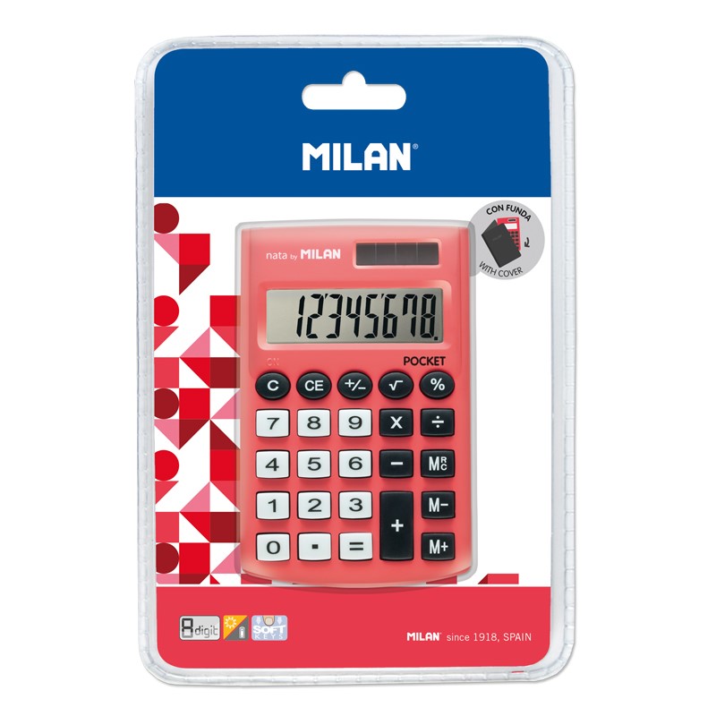 Kalkulačka MILAN vrecková 8 miestna Touch červená - blister (1)