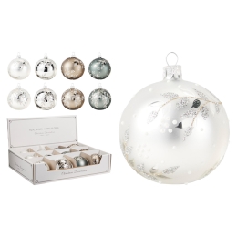 8 cm Glass Christmas Ball with a Sparkling Twig Pattern (Assorted / Price per piece)