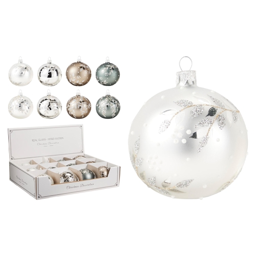 8 cm Glass Christmas Ball with a Sparkling Twig Pattern (Assorted / Price per piece)