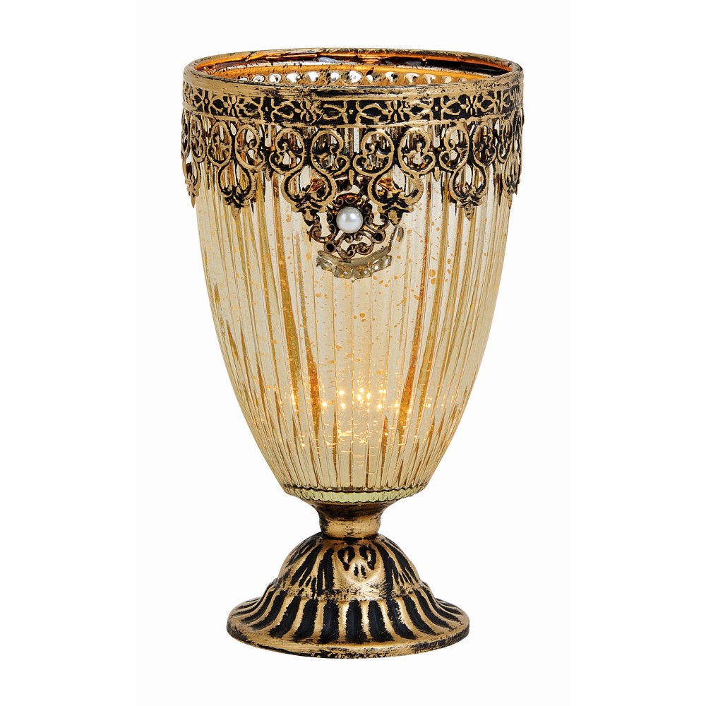 Svietnik sklenený - marocký dekor 10x10x18 cm, zlatý