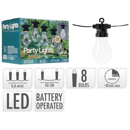 Party lighting - chain of 8 LED bulbs, warm white, length 6.5 m