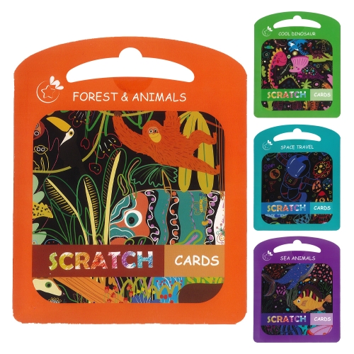 Scratch cards A5 (mix of 4 motifs) 4 pcs + wooden pen