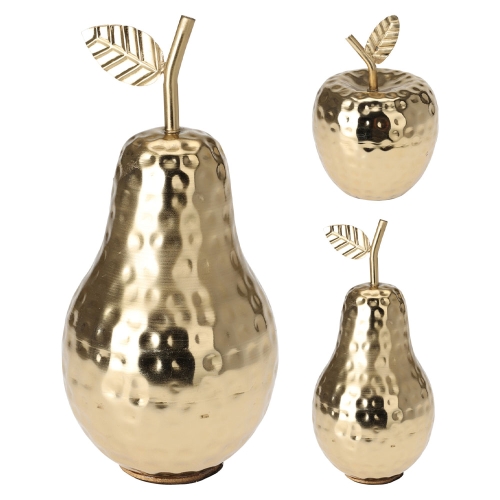 Dekorácia jablko, hruška 15 cm, zlatá farba, aluminium