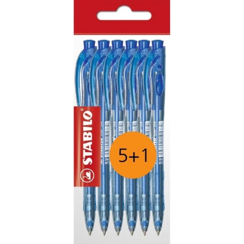 Guľôčkové pero STABILO Liner 308 modré, sada 6 ks ECO-Pack (5+1)