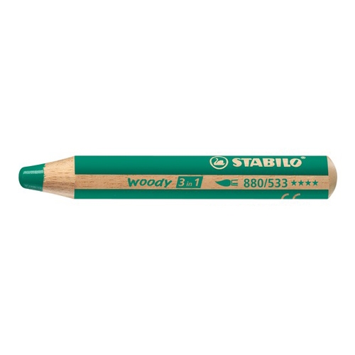 Pastelka STABILO woody 3 v 1 - farbička, vodovka, voskovka - tmavo zelená