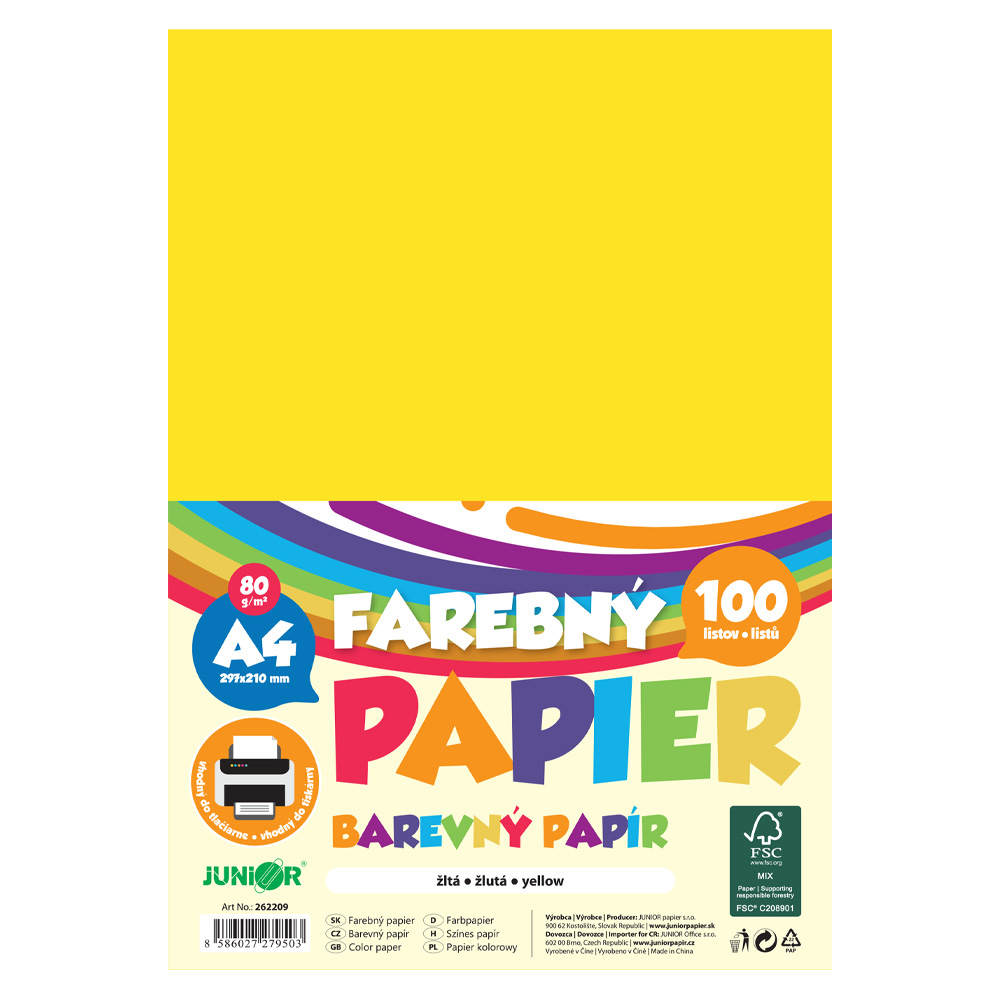 Farebný papier A4 80g/m2, bal/100 ks - žltá