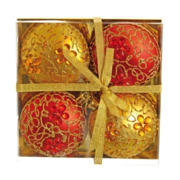 Christmas balls - PP 100 mm/ red gold - flat, set of 4 pcs
