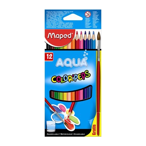 Triangular crayons - watercolor MAPED "COLOR`PEPS", 12 pcs + brush