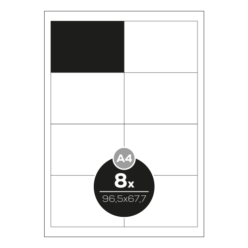Etikety Top Stick A4/100 ks, 96,5x67,7 mm - 8 etikiet, biele