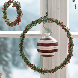Glass Christmas wreath 15 cm for hanging, green-red circle