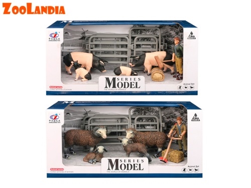 2asstd (sheep, pig) plastic farm animal w/cubes & accessories in OTB