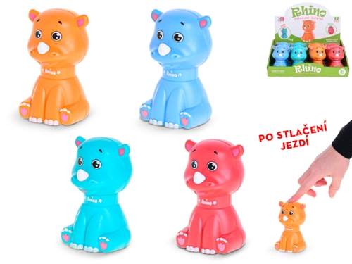 4asstd color (blue, green, orange, red) 10cm plastic press'n'go rhino 12pcs in DBX