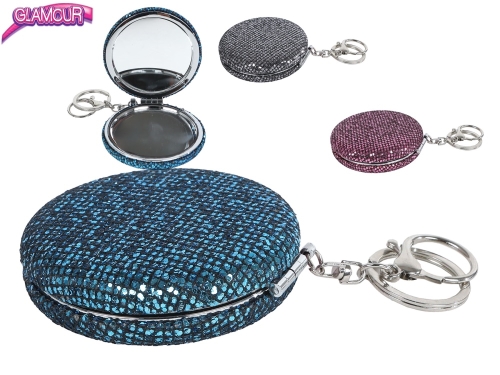 Glamour 2asstd color 7cm mirror keychain w/glitters 12pcs in DBX