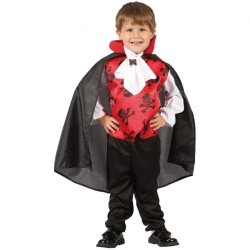 Detský kostým Red Vampire (blúzka s vestou, pelerína, volán na krk), veľkosť 92/104 cm