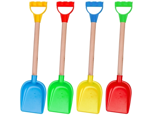 4asstd color (blue,green,yellow,red) 55cm plastic shovel w/wooden handle 18m+