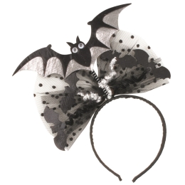 Silver headband with glitter and bow with bat