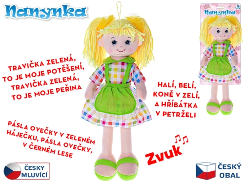 Bábika Nanynka žltá 50cm mäkké telo na batérie česky hovoriace a spievajúca 0m+ na karte