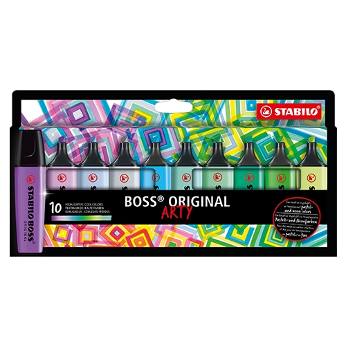 Zvýrazňovač  - STABILO BOSS ORIGINAL - ARTY - 10 ks balenie - so 10 rôznymi farbami