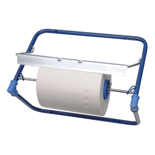 Metal wall-mounted dispenser for roll towels, blue