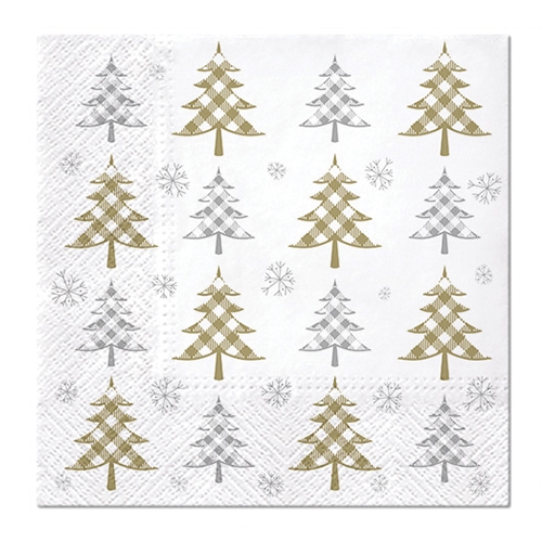 Obrúsky PAW L 33x33cm Christmas Tree Check (gold and silver)