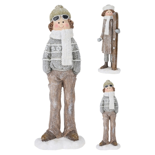 Figure of boy in winter clothes or girl with skis 42 cm