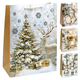 Christmas Gift Bag, 32x26x12 cm (assortment of 4 designs - price per piece)