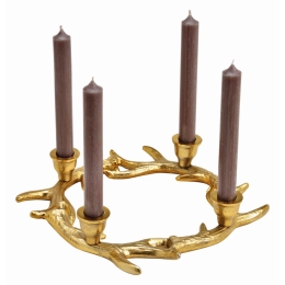 Advent wreath, candle holder for 4 candles antlers, made of metal gold (W/H/D) 31x5x31cm