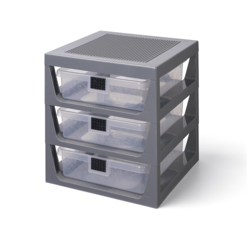 LEGO organizér s tromi zásuvkami - tmavo šedý