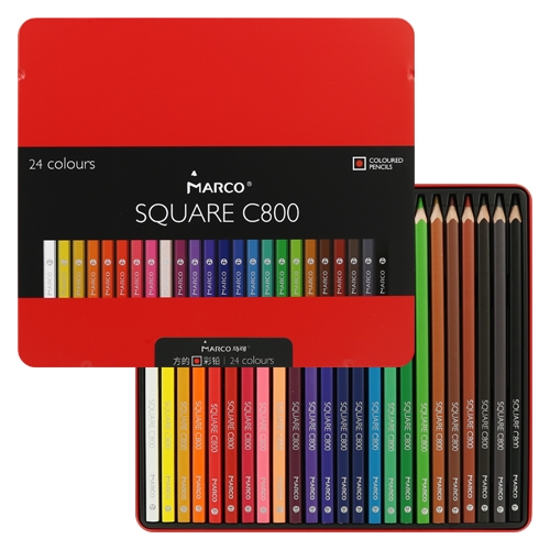 Square crayons MARCO Square C800 - set of 24 pcs in a tin. boxing