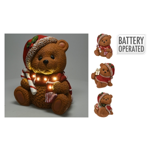 Figúrka medveďa s vianočnou čiapkou 29 cm a LED svetlom, mix/1ks
