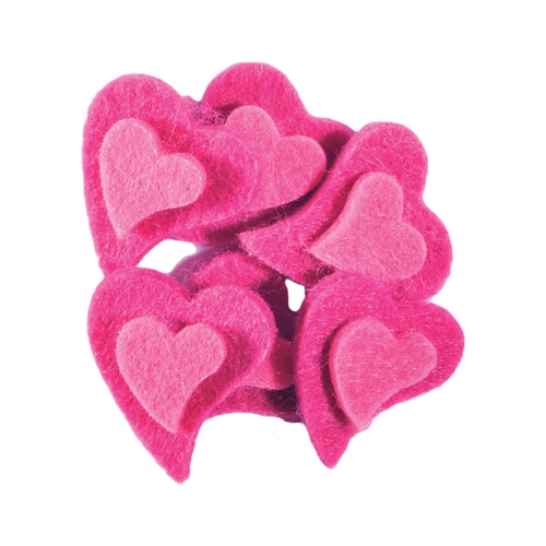 Heart decoration plush pink, set of 6 pcs