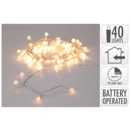 Svetelná reťaz 40x LED guľaté mini lampičky s časovačom, dĺžka 3 m