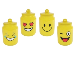 4asstd 22,5x13,5x13,5cm glass smiley stock pot in OPP bag